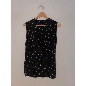 Tibi Women's Size 2 Wrap Top Silk Blouse Black Geometric Print Quiet Luxury